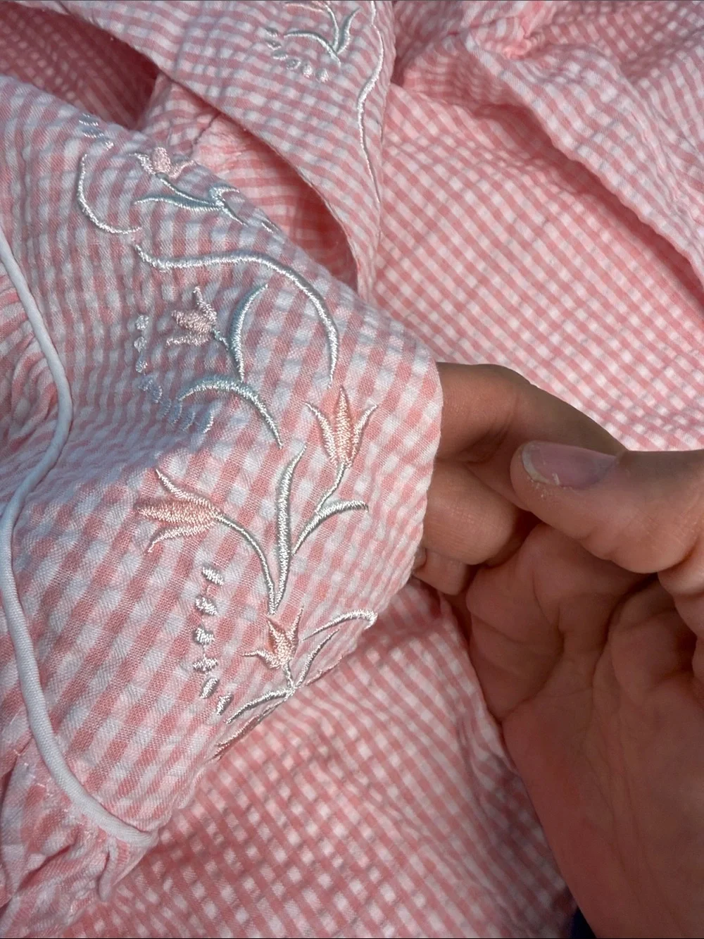 Miss Elaine Pink Seersucker Button-Front Nightgown - Picture 5 of 5